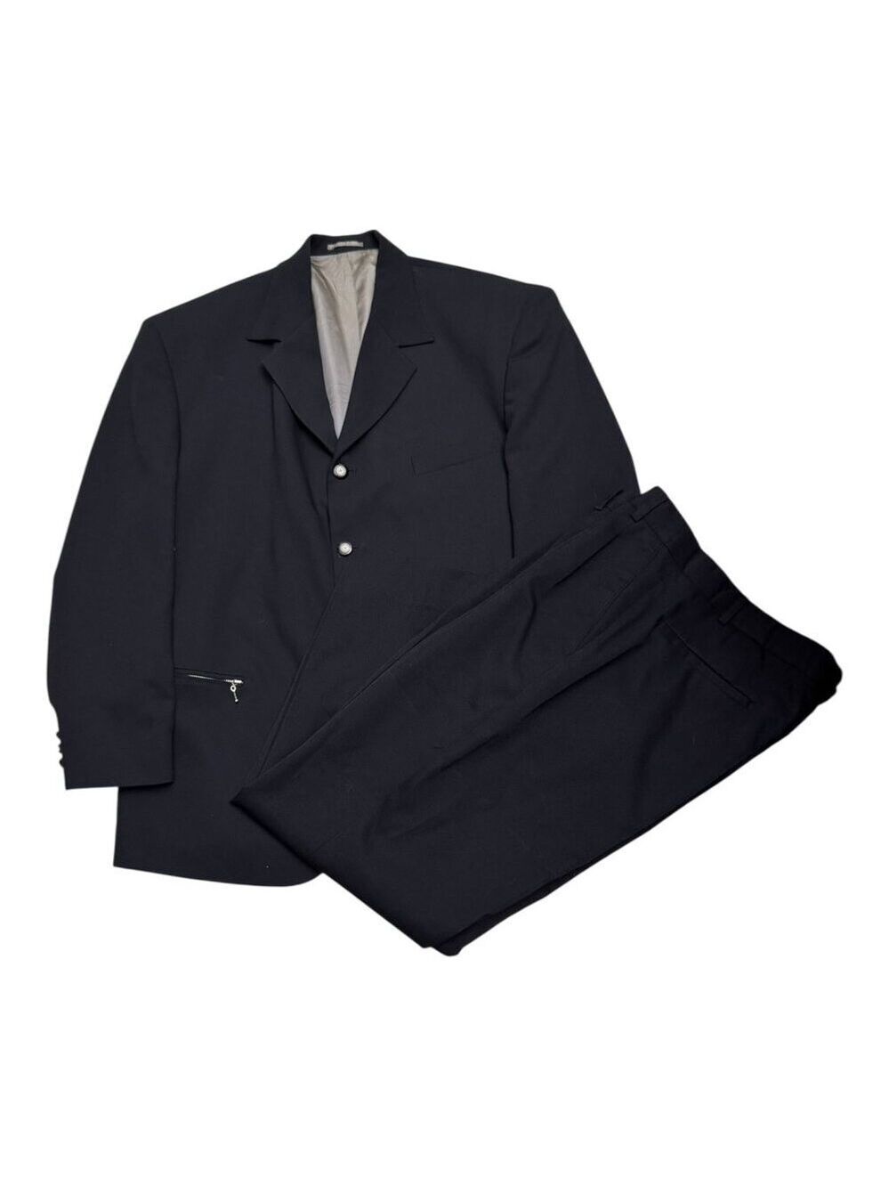 VINTAGE 2-Piece SUIT Office Casual Black Blazer Jacket & Dress Pants Mens XL
